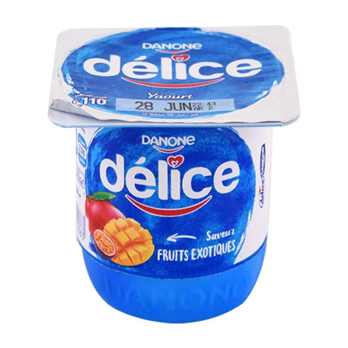 Yaourt aromatisé Fruits Exotiques DELICE DANONE 110Gr ياغرت بنكهة الفواكه الاستوائية ديليس دانون 110 غرام supermarché vente en ligne livraison alimentation laitiers yaourt délice danone tunis