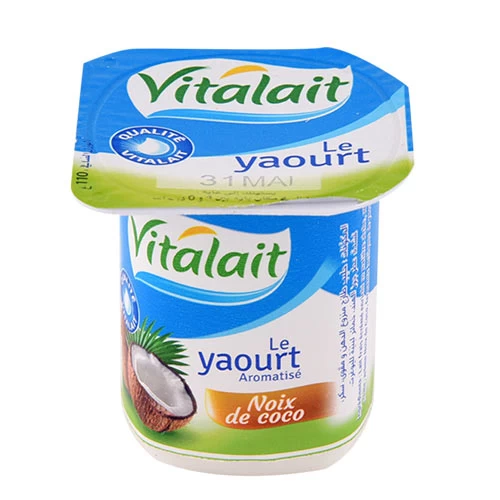 Yaourt aromatisé Noix de Coco VITALAIT 100G ياغرت بنكهة جوز الهند فيتالي 100 جرام supermarché vente en ligne livraison alimentation laitiers yaourt vitalait Gabes Tunisie