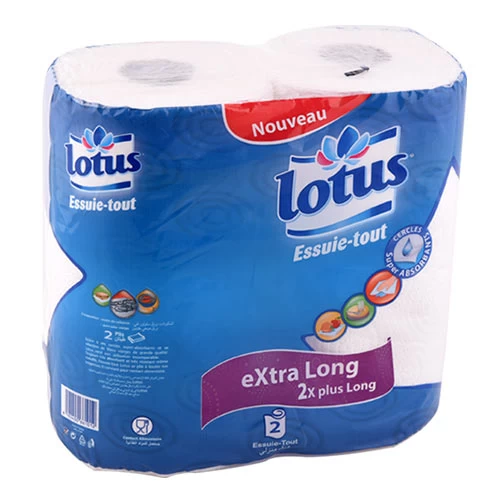 Essuie-tout Extra Long LOTUS 2 Rouleaux ورق ماسح كل شيئ طويل لوتس 2 لفائف supermarché épicerie vente courses en ligne livraison produits Papier Essuie tout lotus Gabes Tunisie