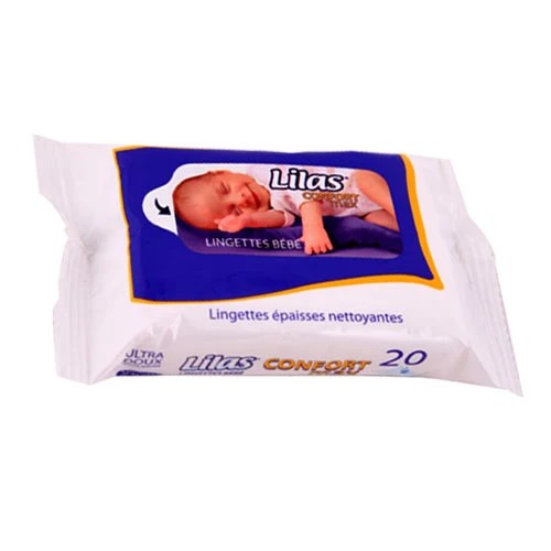 Lingettes bébé LILAS 20 pièces مناديل مبللة للأطفال 20 قطعة ليلاس courses en ligne Gabes Tunisie supermarché vente epicerie en ligne livraison articles hygiène bébé Lingettes bébé