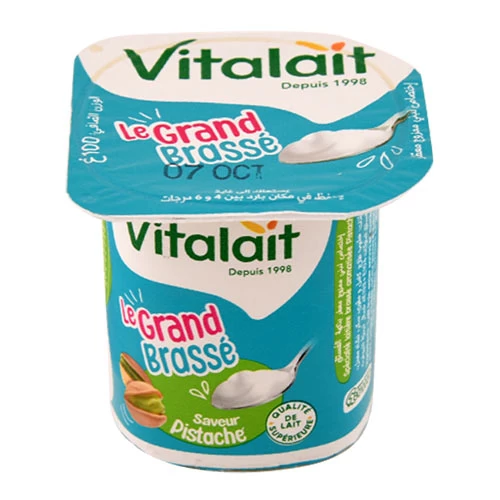 Yaourt Brassé Pistache VITALAIT 100Gr ياغرت مخفوق بالفستق فيتالي 100 غرام courses en ligne Gabes Tunisie supermarché vente en ligne livraison à domicile Yaourt VITALAIT Gabes Gran
