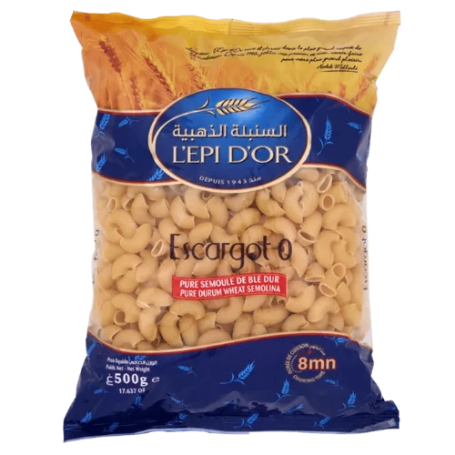 livraison livreur Pâte escargots N°0 500Gr L’EPI D’OR مقرونة ببوش رقم0 500غرام السنبلة الذهبية