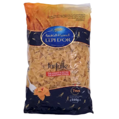 livraison Pâte farfalle 500Gr L’EPI D’OR مقرونة قرابط 500غرام السنبلة الذهبية livraison gabes