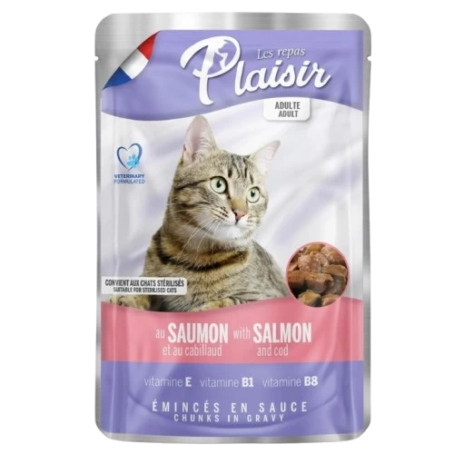 Livraison Pochon Plaisir Chat Saumon et Cabillaud 100Gr gabes أكل قطط بسمك السلمون وسمك القد 100غ livraison nourriture chat chien gabes