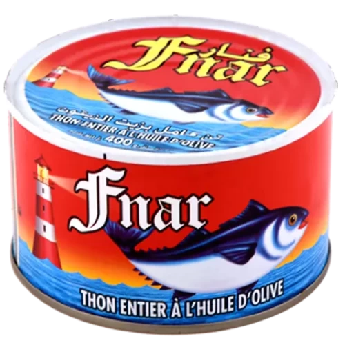 livraison gabes Thon entier à l’huile d’olive 400Gr FNAR تن كامل زيت زيتون 400غ فنار épicerie en ligne gabes supermarché en ligne gabès tunisie
