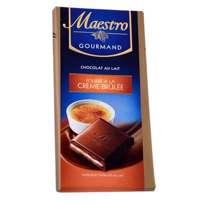 Chocolat Fourré à la Crème Brulée MAESTRO 100Gr شوكولاتة محشوة بالكريم بروليه مايسترو 100 جرام supermarché vente en ligne produits alimentaires livraison chocolat maestro prix Gabes Grand Tun