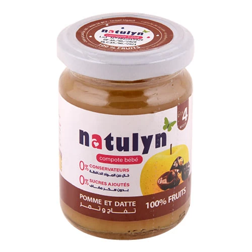 Purée Pomme-Datte NATULYN 135Gr مستحضر مهروس للرضع تفاح تمر ناتولين 135 جرام supermarché épicerie vente en ligne livraison produits alimentation pour bébé purée Gabes Tunisie