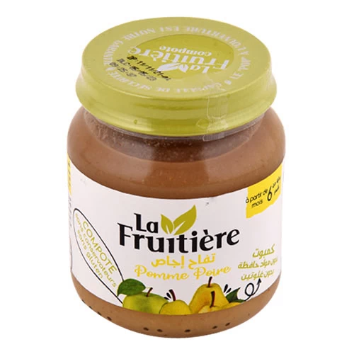 Compote Pomme-Poire LA FRUITIERE 130Gr وجبة للرضع كومبوت تفاح وإجاص لافرويتيير 130 جرام supermarché épicerie vente en ligne livraison produits alimentation pour bébé compote Gabes