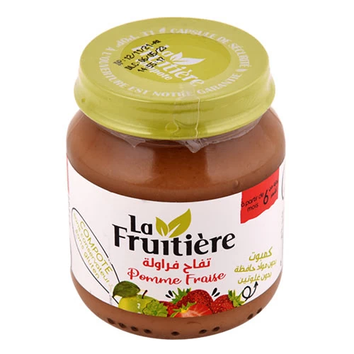 Compote Pomme-Fraise LA FRUITIERE 130Gr وجبة للرضع كومبوت تفاح وفراولة لافرويتيير 130 جرام supermarché épicerie vente en ligne livraison produits alimentation pour bébé compote Gabes Grand Tu