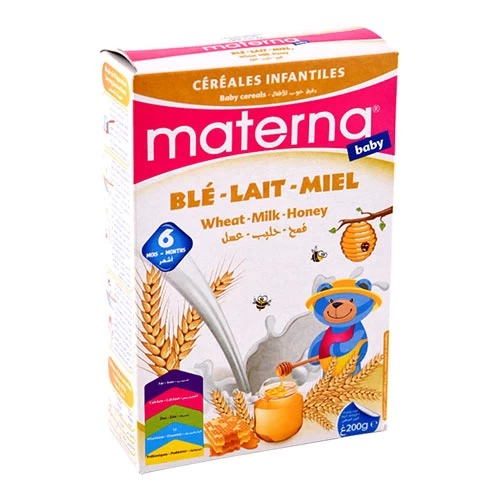 Céréales blé Lait-Miel MATERNA 200Gr حبوب القمح والحليب والعسل ماتيرنا 200 غرام supermarché épicerie vente en ligne livraison produits alimentation pour bébé Céréales Gabes Tunisi