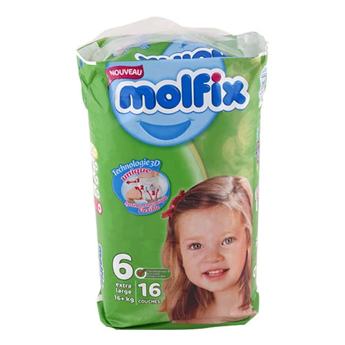 Couches bébé MOLFIX Extra Large 16+ KG 16 pièces مولفيكس حفاضات أطفال مقاس كبير جدًا 16+ كغ، 16 قطعة supermarché épicerie vente en ligne livraison produits soins bébé couches molfix Gabes Gra