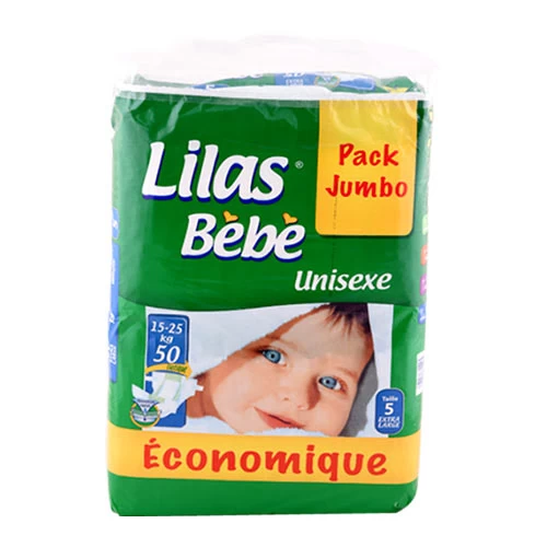 Couches bébé Jumbo Unisexe LILAS 15-25 KG Taille 5 50 pièces حفاضات أطفال جامبو للجنسين ليلاس 15-25 كغ مقاس 5 50 قطعة courses en ligne Gabes Tunisie supermarché épicerie vente en 