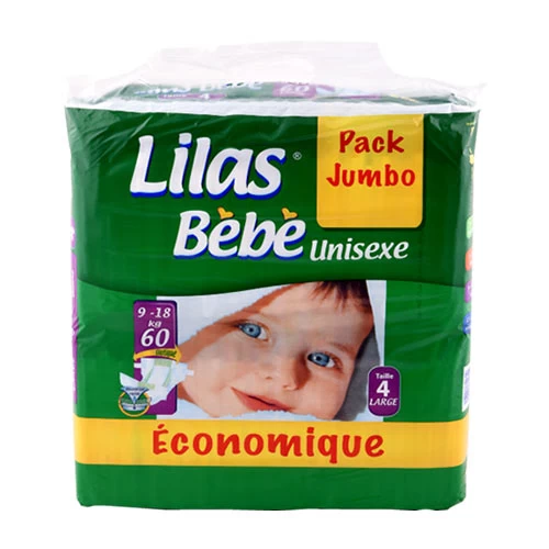 Couches bébé Jumbo Unisexe LILAS 9-18 KG Taille 4 60 pièces حفاضات أطفال جامبو للجنسين ليلاس 9-18 كغ مقاس 4 60 قطعة supermarché épicerie vente en ligne livraison produits soins bébé couches l