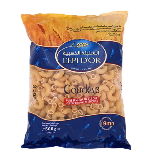 Pâtes Coude L'EPI D'OR 500Gr N°3 مقرونة تلفون رقم 3 500 غرام السنبلة الذهبية Courses en ligne Gabes Tunisie supermarché en ligne Gabes Tunisie vente en ligne Gabes Gra